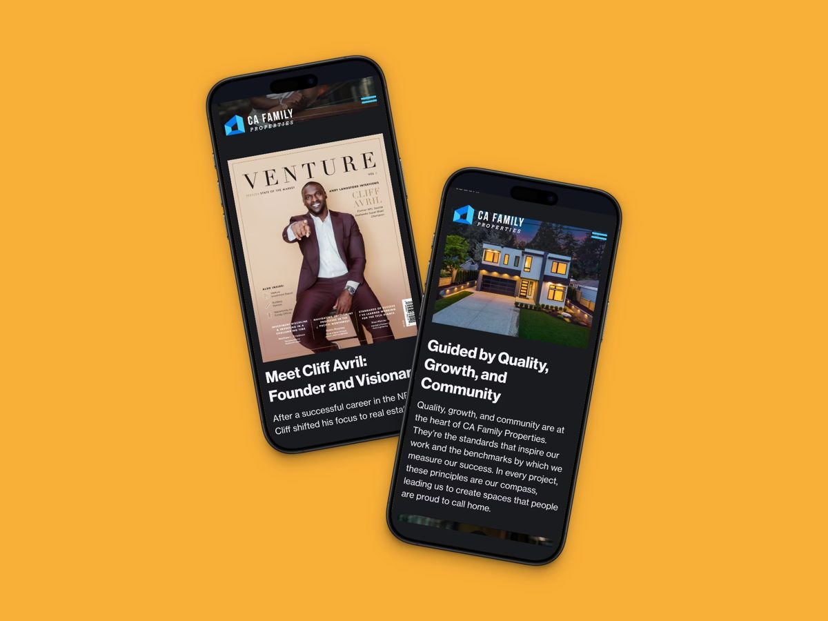 CA Family Properties site on two phones